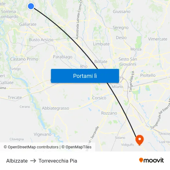 Albizzate to Torrevecchia Pia map