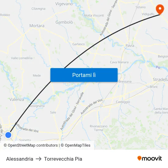 Alessandria to Torrevecchia Pia map