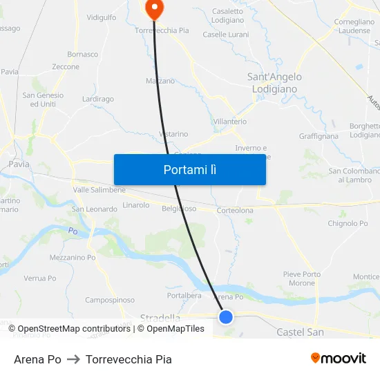 Arena Po to Torrevecchia Pia map