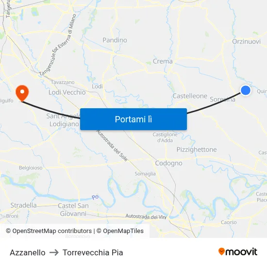 Azzanello to Torrevecchia Pia map