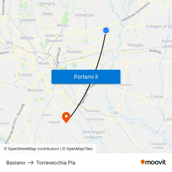 Basiano to Torrevecchia Pia map