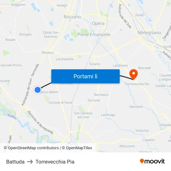 Battuda to Torrevecchia Pia map