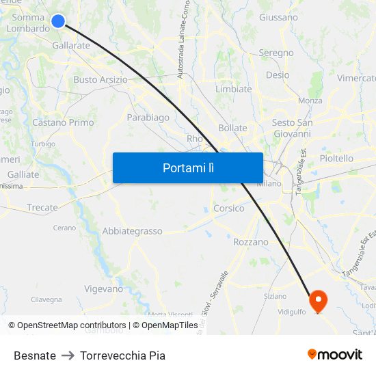 Besnate to Torrevecchia Pia map