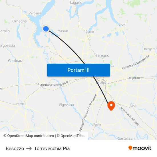 Besozzo to Torrevecchia Pia map