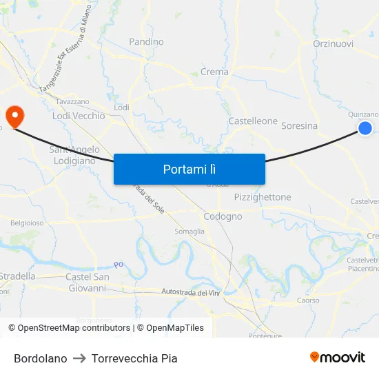 Bordolano to Torrevecchia Pia map