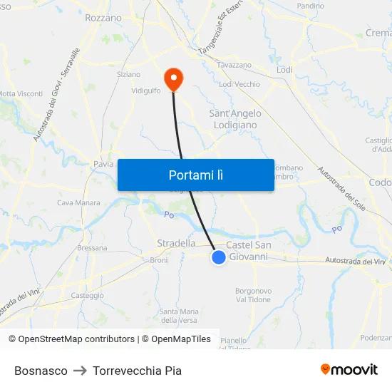 Bosnasco to Torrevecchia Pia map