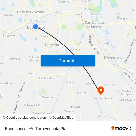 Buccinasco to Torrevecchia Pia map