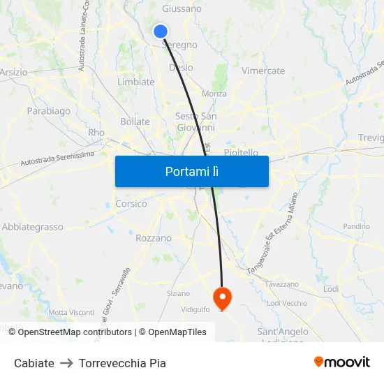 Cabiate to Torrevecchia Pia map