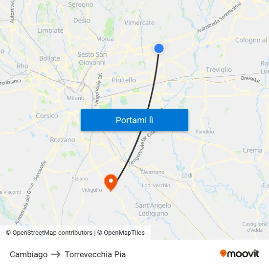 Cambiago to Torrevecchia Pia map