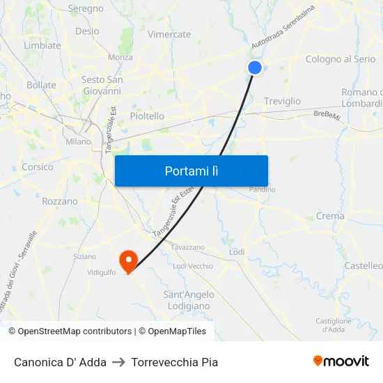 Canonica D' Adda to Torrevecchia Pia map