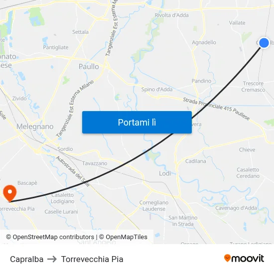 Capralba to Torrevecchia Pia map