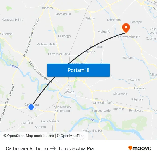 Carbonara Al Ticino to Torrevecchia Pia map