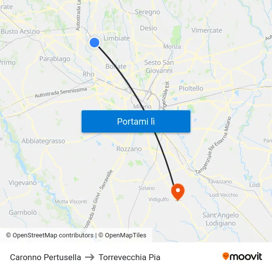 Caronno Pertusella to Torrevecchia Pia map