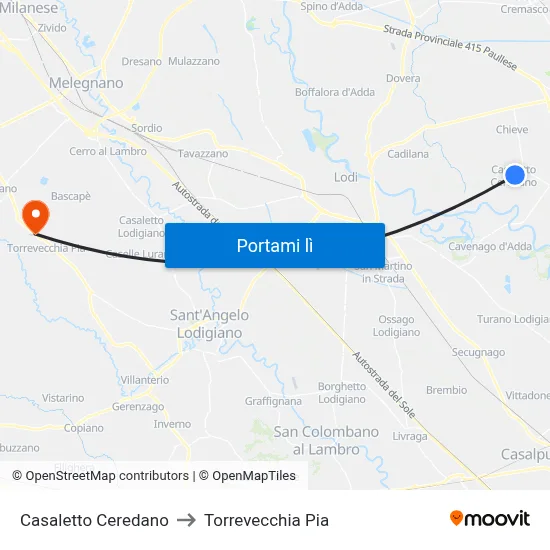 Casaletto Ceredano to Torrevecchia Pia map