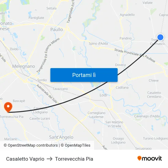 Casaletto Vaprio to Torrevecchia Pia map