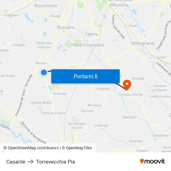 Casarile to Torrevecchia Pia map