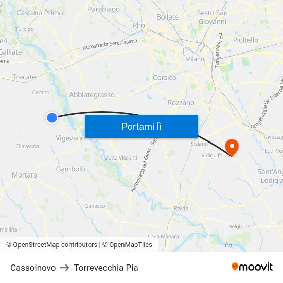 Cassolnovo to Torrevecchia Pia map