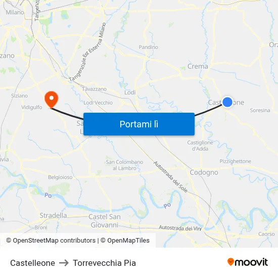 Castelleone to Torrevecchia Pia map