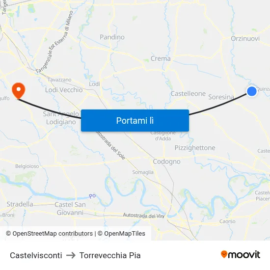 Castelvisconti to Torrevecchia Pia map