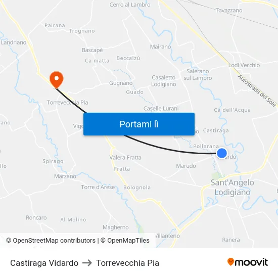 Castiraga Vidardo to Torrevecchia Pia map