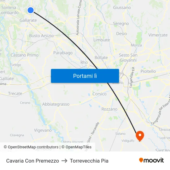 Cavaria Con Premezzo to Torrevecchia Pia map