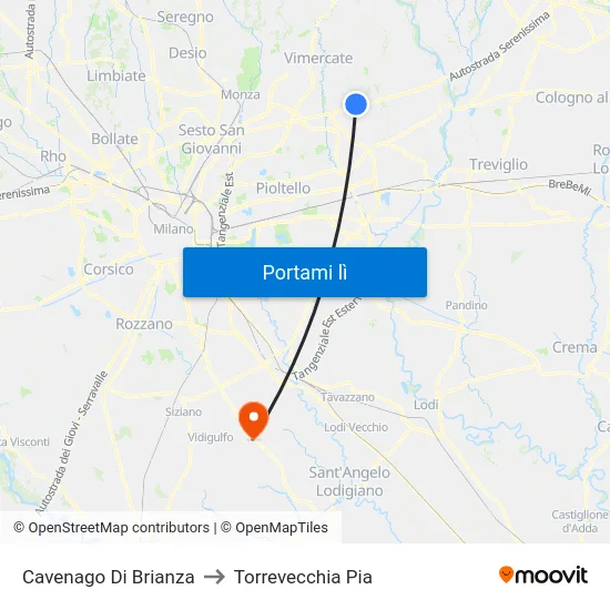 Cavenago Di Brianza to Torrevecchia Pia map