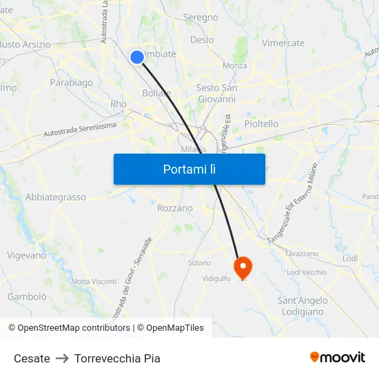 Cesate to Torrevecchia Pia map