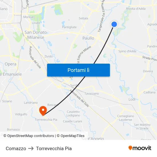 Comazzo to Torrevecchia Pia map
