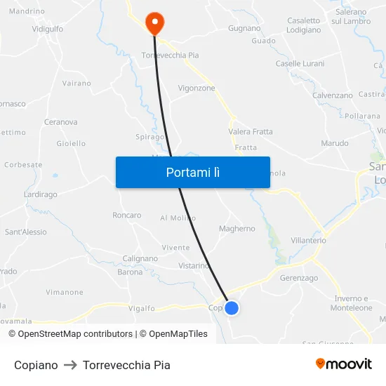 Copiano to Torrevecchia Pia map
