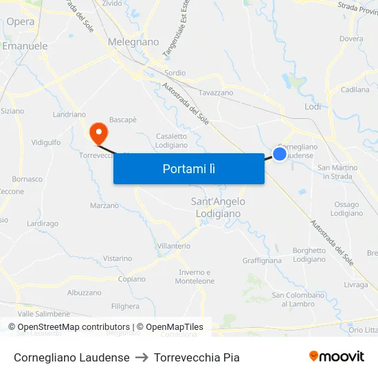 Cornegliano Laudense to Torrevecchia Pia map
