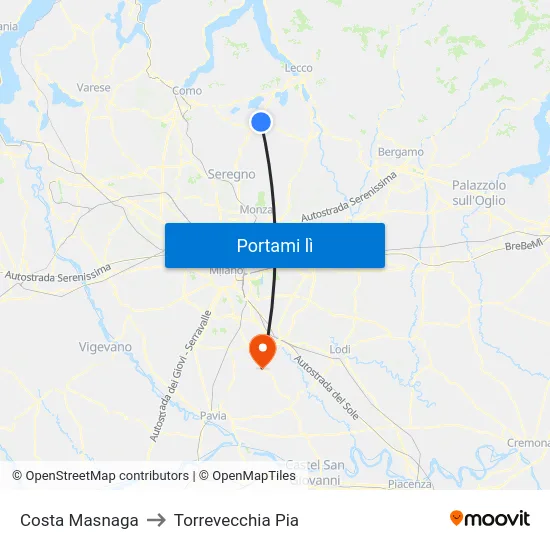 Costa Masnaga to Torrevecchia Pia map
