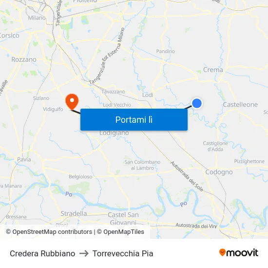Credera Rubbiano to Torrevecchia Pia map