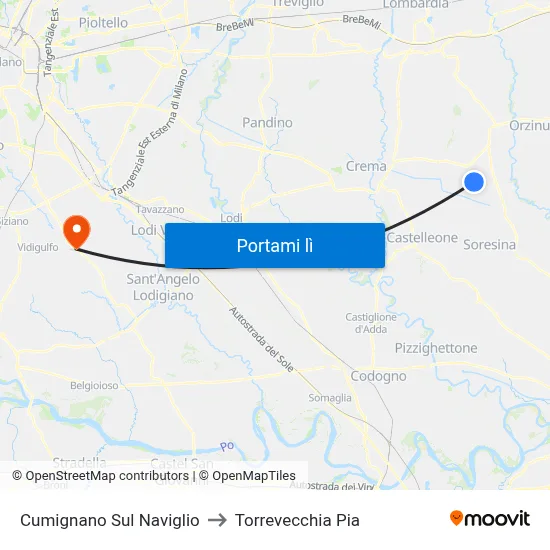 Cumignano Sul Naviglio to Torrevecchia Pia map