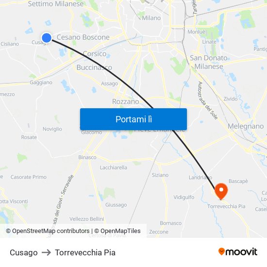 Cusago to Torrevecchia Pia map