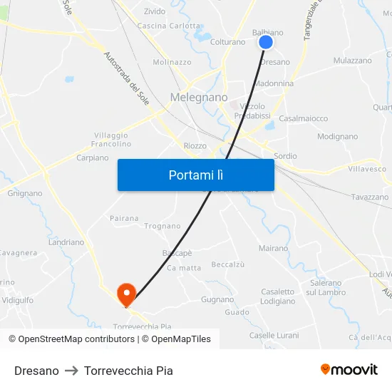 Dresano to Torrevecchia Pia map