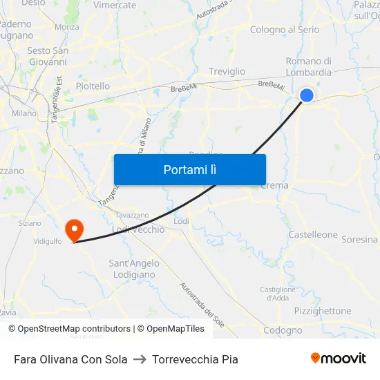 Fara Olivana Con Sola to Torrevecchia Pia map