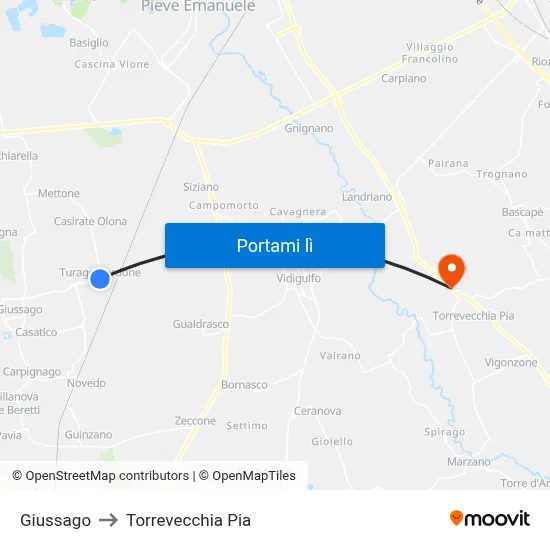 Giussago to Torrevecchia Pia map