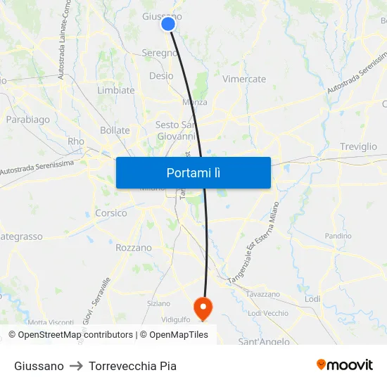 Giussano to Torrevecchia Pia map