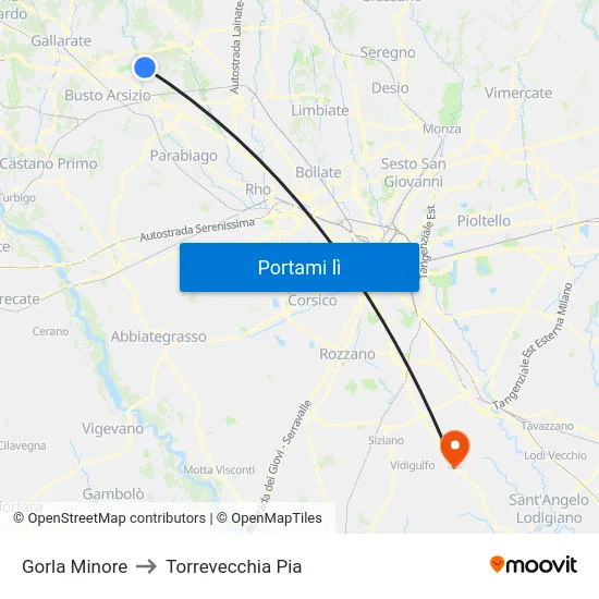 Gorla Minore to Torrevecchia Pia map
