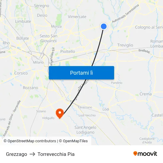 Grezzago to Torrevecchia Pia map