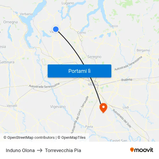 Induno Olona to Torrevecchia Pia map