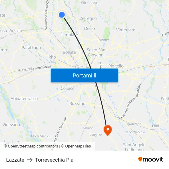 Lazzate to Torrevecchia Pia map