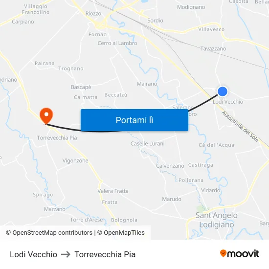 Lodi Vecchio to Torrevecchia Pia map