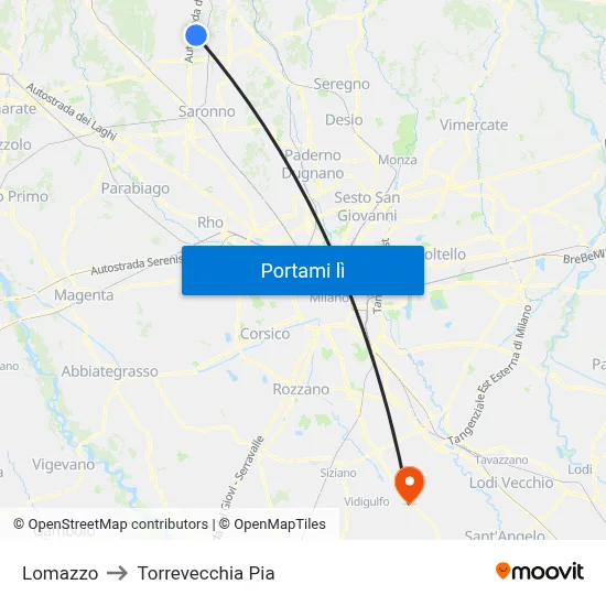Lomazzo to Torrevecchia Pia map