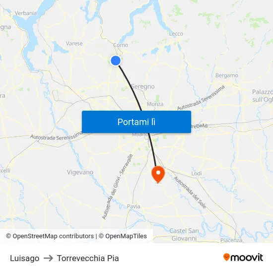 Luisago to Torrevecchia Pia map