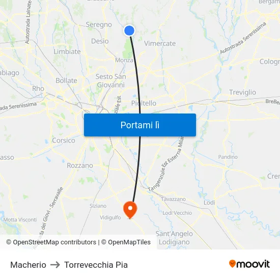Macherio to Torrevecchia Pia map