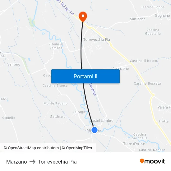 Marzano to Torrevecchia Pia map