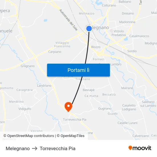 Melegnano to Torrevecchia Pia map