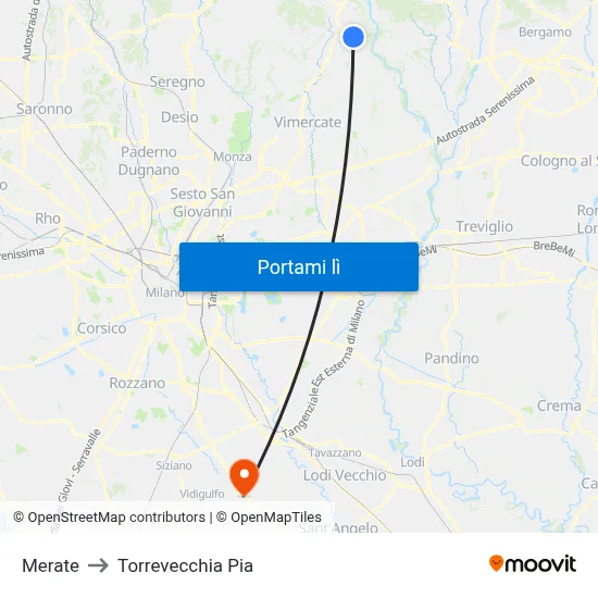 Merate to Torrevecchia Pia map