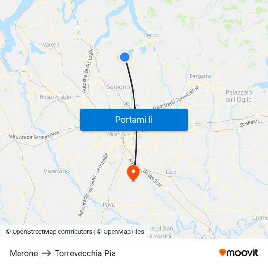 Merone to Torrevecchia Pia map